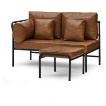 Clipop - Modern Faux Leather 3 Seater Sofa with Metal Legs and Armrest Living Room Chaise Lounge Sofa for Sleeper Guest, 2 Pillows,Lightbrown