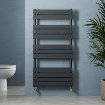 Galiflo - Anthracite Flat Panel Heated Towel Rail Grey Bathroom Radiator 1200 x 600mm & Thermostatic Angled Valve