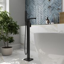 Modern Freestanding Bathroom Shower Bath Mixer Tap Handheld Hose Matt Black