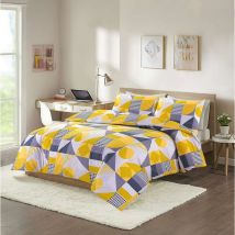 Homespace Direct - Modern Geometric Single Bedding Duvet Cover Set Modern Style Mustard Yellow Polycotton