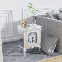 Modern Glass Nightstand Sofa Side Table Mirrored End Table with Clock