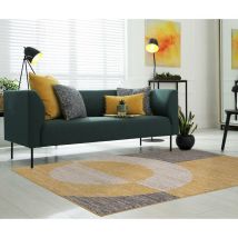 Lord Of Rugs - Modern Halo Rug for Living Room, Bedroom, Kitchen, Lounge Bold Geometric Design Ochre Grey Soft Rug in Medium 120x170 cm (4'x5'6')