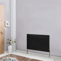 NRG - Modern Horizontal Column Designer Radiator Black 600x1156 Flat Double Panel - Home Livingroom Bedroom Bathroom Heater