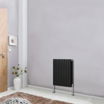 NRG - Modern Horizontal Column Designer Radiator Black 600x590 Oval Double Panel - Home Livingroom Bedroom Bathroom Heater