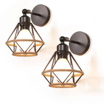 Stoex - Retro Wall Light E27 Vintage Iron Wall Lamp Retro Cage Black Indoor Wall Lamp For Living Room Bedroom Kitchen Hallway 2PCS