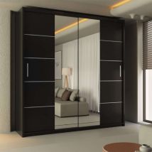 Modern Lisbon Double Door Sliding Wardrobe - 203cm Black