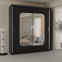 Sliding Wardrobes 4u - Modern Marika Stylish Mirror Double Door Sliding Wardrobe 203cm - Black