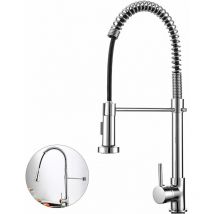 Modern Mono Kitchen Mixer Tap Dual Spout & Pull Out Spray Single Lever Chrome, 2-Modes Spray