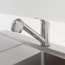 Essentials - Modern Mono Kitchen Mixer Tap Pull Out Handheld Spray Round Single Lever Chrome