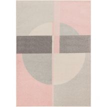 Lord Of Rugs - Modern Muse MU21 Rug Geometric Circle Pattern Rug for Retro Living Room, Bedroom, Kitchen, Lounge Soft Pink Rug in X-Large 200x290 cm