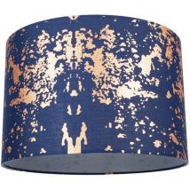 Happy Homewares - Modern Navy Blue Cotton Fabric Shade with Copper Foil Decor for Table or Ceiling by Midnight Blue