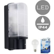 Minisun - Griffin Outdoor Heavy Duty Black Plastic IP44 Rated Dusk to Dawn Bulkhead Security Wall Light with led gls Bulb