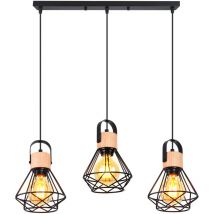 Retro Pendant Light 3-Heads Vintage Pendant Light Modern Ceiling Light Indoor Pendant Light Black Metal Wood Pendant Lights