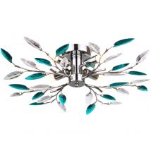 Happy Homewares - Modern Semi Flush Chrome Ceiling Light with Teal Acrylic Leaves by Teal