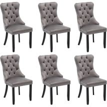 Modern Set of 6 Upholstered Velvet Dining Chairs, Button Tufted Kitchen Lounge Chairs with Solid Wood Legs, Riveted Trim and Knocker Ring, for Dining