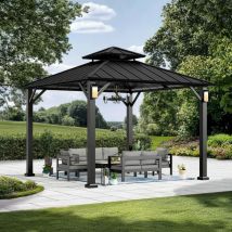 Modern Shade Hardtop Pavillon 3x3m Winterfest Wasserdicht Stabil, Gartenpavillon Mit Doppeldach Solar-led-leuchten, Gartenzelt Doppel-schienen Für 