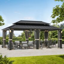 Modern Shade Pavillon Hartdach 3.6 M × 6 M Wasserdicht Stabil Winterfest Gartenpavillon Mit 4 Led-lichtern Und Haken, Feuerverzinktem Doppeldach 