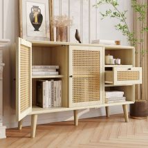 Abrihome - Modern Simple Sideboard 120x40x78cm, Light-colored Wooden Woven Door Design, with Drawers and Unique Legs, Creating a Warm and Comfortable