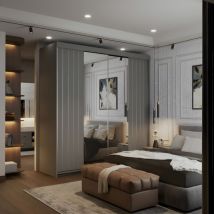 Modern Sliding Wardrobe in 150cm & 200cm with Full-Length Mirror - Grey200cm