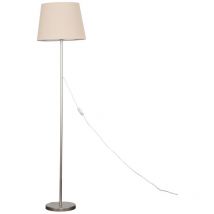 Modern Floor Lamp In Brushed Chrome Metal Finish With Beige Shade