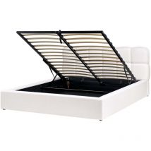 Beliani - Modern Storage Bed eu King 5ft3 Fabric Upholstery Off-White Baston