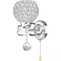 Stoex - Modern Style Wall Lights Crystal Wall Light Holder With Power Pull Switch Crystal Wall Sconce E27 Socket Silver