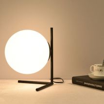 Wottes - Modern Table Lamp White Glass Shade Nightstand Desk Lamp Aesthetic Lamps for Bedroom Bedside Black Ø20cm