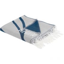 Modern Throw Blanket 130 x 170 cm Abstract Pattern Tassels Blue and White Haprek