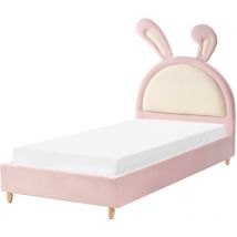 Beliani - Modern Velvet eu Single Size Bed Frame Upholstered Kids Bed Slatted Base Pink Lallias