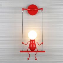 Wottes - Modern Wall Lamp Humanoid Creative Wall Light Art Deco Wall Sconce E27 Base Iron Holder for Children Room Red