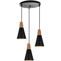 Wottes - 3 Lights Modern Ceiling Pendant Light Black Adjustable Hanging Lamp Wooden Metal Chandelier