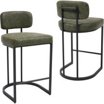 Wahson Barhocker 2er Set, Moderne Barstuhl Aus Kunstleder, Bistrohocker Mit Fußstütze, Barstühle Mit Metallgestell Für Hausbar, Grün