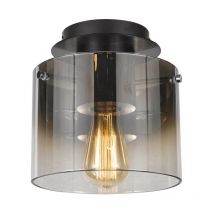 Italux - Javier - Modern Flush Deckenleuchte Schwarz, Smoky 1 Light mit Glasschirm, E27