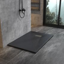Moderne Duschwanne Duschtasse Anti-Rutsch Flach Schwarz 120x80 cm + Edelstahl Adeckung ohne Ablaufgarnitur