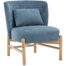 Moderne Fauteuil de Salon avec Pied Bois Fauteuil Chambre en Chenille avec Assise Épais Fauteuil Relax pour Salon, Bleu