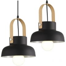 E27 Modern Hängeleuchte Schwarz Pendelleuchte Lampenschirm Kreative Metall Holz Deckenleuchte Schwarz 2 Stücke
