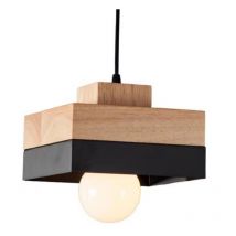 Wottes - E27 Pendelleuchte Metall Holz Hängeleuchte Höhenverstellbare Deckenleuchte für Wohnzimmer Schlafzimmer Küche Schwarz