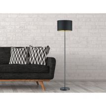 Moderne led Stehleuchte mit Lampenschirm aus Stoff in Schwarz & Gold Höhe: 160cm