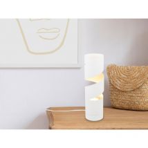 Meinewunschleuchte - Moderne led Tischleuchte Zylinder aus Metall in Weiß, Höhe 35cm