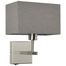 Italux Norte - Moderne Nachttischlampe Nickel 1 Light mit grauem, rechteckigem Schirm, E27