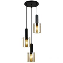 Sardo - Modern Hanging Pendant Black 3 Light mit Bernsteinfarbton, E27 - Italux