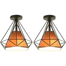 Axhup - Moderne Plafonnier Cage Forme Diamant E27 25cm Lustre Suspension Industrielle Bronze 2PCS