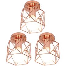 Plafonnier Industrielle Retro en Métal Cube Carré Fer Suspension luminaire pour Salon Chambre Bar Salle à Manger Or Rose 3 Pack