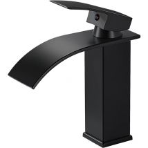 Ibuyke - Moderne Robinet Lavabo Noir Cascade, Mitigeur Lavabo Salle de Bain en Laiton Design Elégant, Robinet Salle de Bain Noir avec Bec Hauteur ,