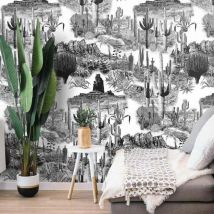 Moderne Selbstklebende Tapete In Weiß Und Schwarz Für Wohnzimmer Cactus