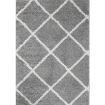 Teppich Home - Hochflor Teppich Wohnzimmer Shaggy weich modern Rauten Muster Grau Anthrazit Creme Schwarz Rot Lila Beige,Grau, 100x200 cm