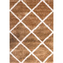 Hochflor Teppich Wohnzimmer Shaggy weich modern Rauten Muster Grau Anthrazit Creme Schwarz Rot Lila Beige,Beige, 160x220 cm