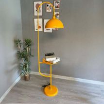 Moderne Stehlampe aus Gelb Metall mit Tablett und Beweglichem Kopf, E27-Sockel, Moderne Stehlampe für Wohnzimmer oder Schlafzimmer
