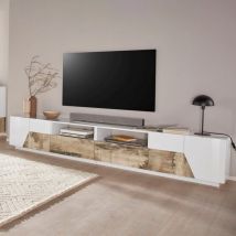 Tv-bank 260x43cm Wand Wohnzimmer Modern Weiß More Wood