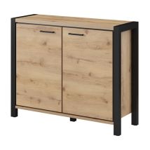 Moderne Wohnzimmer Kommode ACCRA-83 in Taurus Eiche Nb. und schwarzem Gestell, b/h/t: ca. 112/91/41 cm